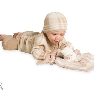 Barefoot Dreams Soft Plaid Baby Set Cardigan Pull-On Pant Beanie Blanket Buddie